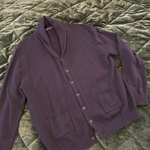 XXL navy blue button down cardigan w Shawl collar. 55% cotton, 45% acrylic, wool